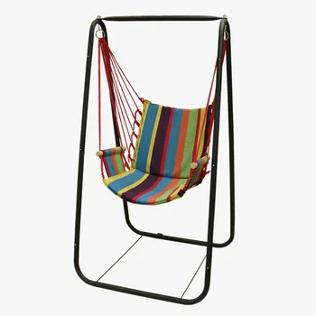 

Fashion Garden Hammock Camping Outdoor Furniture Hanging Chair with Iron Frame Hammock Beach Swing Canvas Set 5 colors