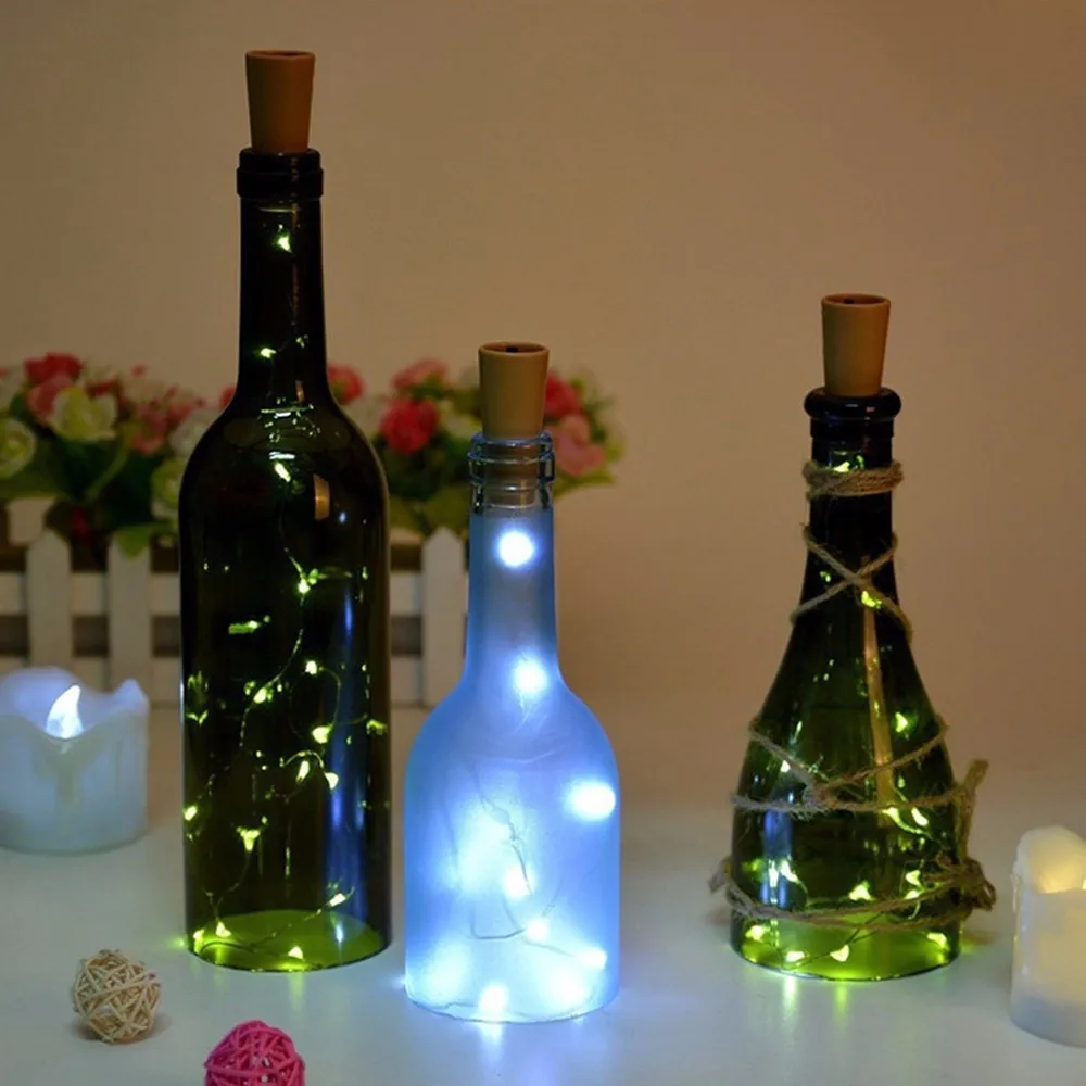 20 светодиодов бутылки вина светильники-пробка 2 м DIY Ночная Фея медный провод струнный светильник бутылки вина Лампа Рождественская вечеринка декоративная лампа