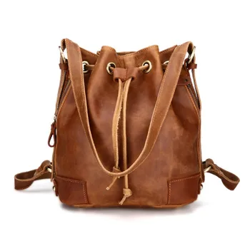 

Vintage Genuine Leather Bag Women's CasualTote for Daily Shopping Fashion Casual String Shoulder Messenger bags Bucket handbags