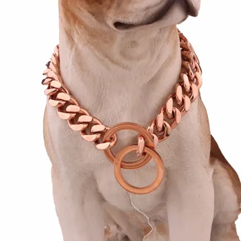 

New Arrival 15mm Wide 12~28 Inches Rose Gold Color Curb Cuban Link Stainless Steel Dog Chain Collar Wholesale Pet Necklaces