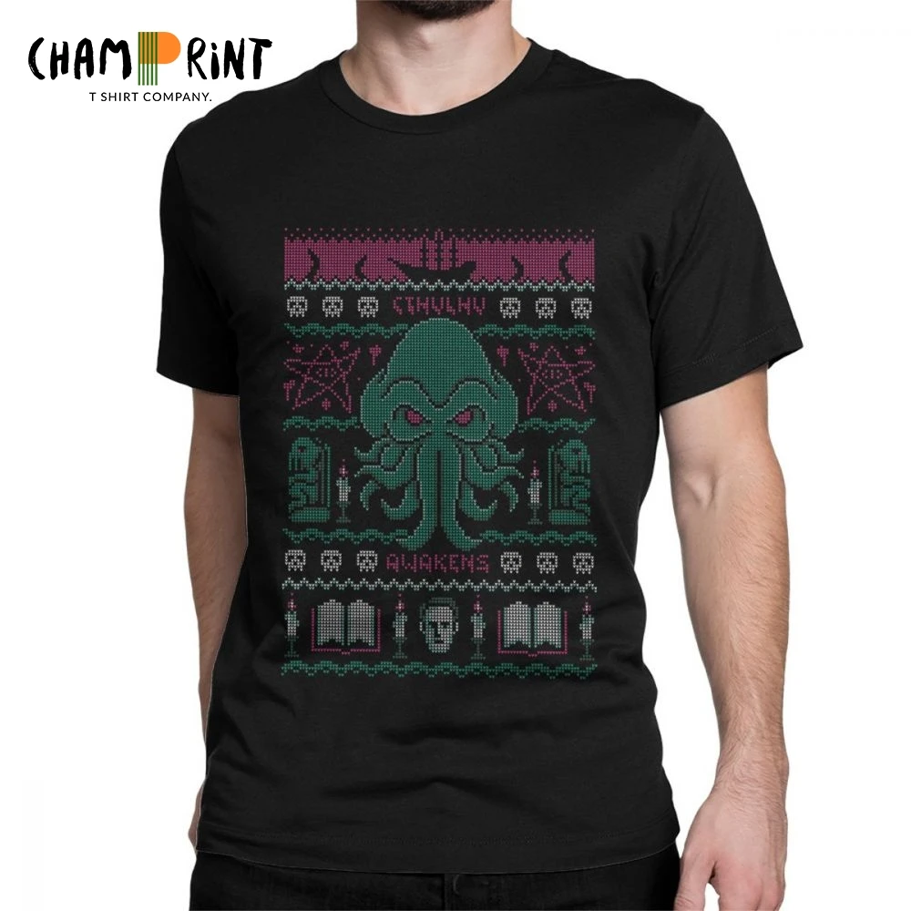 

Men Christmas Awakens Cthulhu T Shirt Ugly Xmas Gift Sweater Pure Cotton Clothes Novelty Tee Shirt 4XL 5XL 6XL T-Shirts