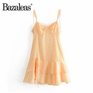 Bazaleas шикарное винтажное пляжное платье в желтый горошек с регулируемыми бретельками, летнее приталенное платье с открытой спиной, vestidos, Прямая поставка - Цвет: LD78 yellow dot