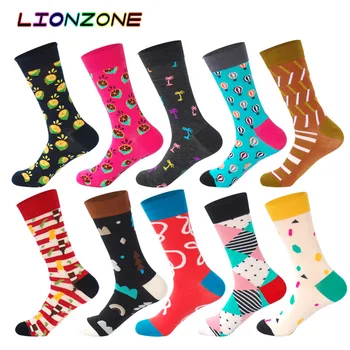 

10Pair Fashion High Quality Men Cotton Block Crew happy Socks Warm Colorful Man Male Casual Socks funny Accessory + free Gift