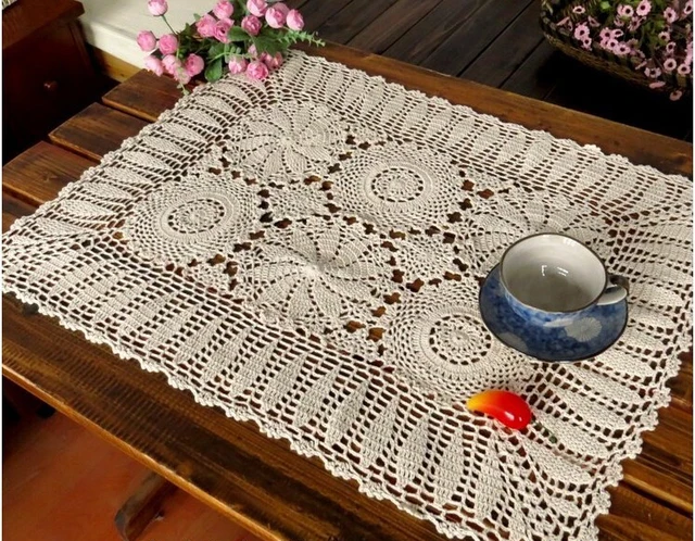 Handmade Crochet Flowers Tablecloth Continental Lace Hollow Handmade Crochet Flowers Tablecloth Continental Lace Hollow Rectangular Doilies Coffee Table Cloth Decorative Cover