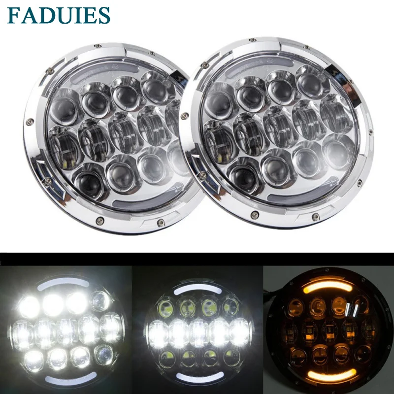 FADUIES Super Bright 12V 105W H4 7 inch led headlight with White DRL Yellow Turn Signal Lamp For AM General Hummer 1992~2001 (11)