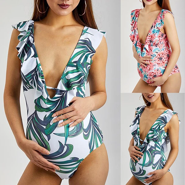 Женский купальник для беременных, летний, плюс размер, цельный бикини с цветочным принтом, купальник, пляжная одежда, костюм для беременных costumi da bagno donna