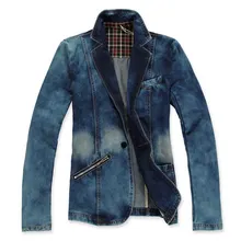 Мужской джинсовый Повседневный Блейзер, мужской Модный хлопковый винтажный пиджак, мужское синее пальто, джинсовая куртка большого размера, джинсовые блейзеры
