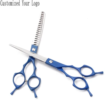 

6.5" 440C Customized Logo Blue Straight Scissors Thinning Shears Dog Scissors Grooming Scissors Pet Scissors Dropshipping C9029
