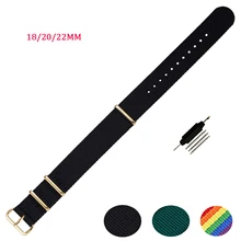 18 мм, 20 мм, 22 мм, ремешок для часов с золотой пряжкой, нейлоновый ремешок для часов NATO Zulu, сменный мужской ремешок t для D-W, ремешок для часов для мужчин, женщин, черный, зеленый, Радужный
