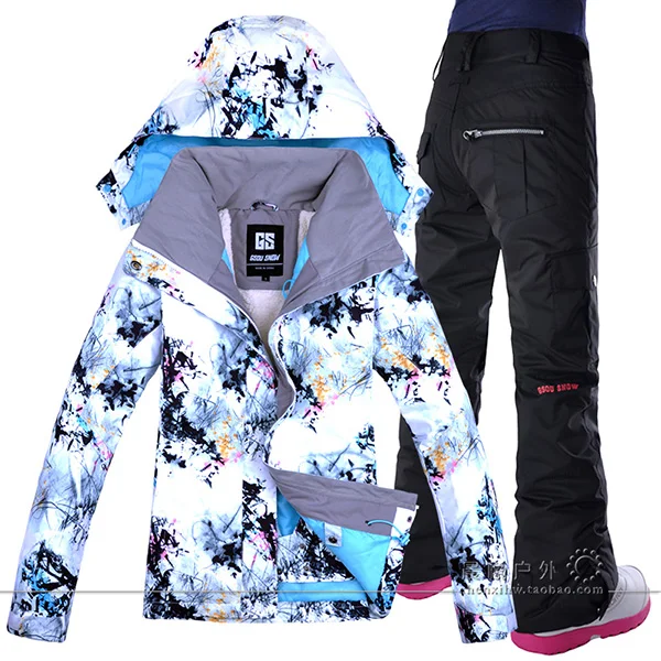 Зимний лыжный костюм Для женщин Бренды высококачественный лыжный куртка и штаны Зимние теплые Водонепроницаемый ветрозащитный Лыжный спорт и Сноубординг костюмы - Цвет: THICK BLACK