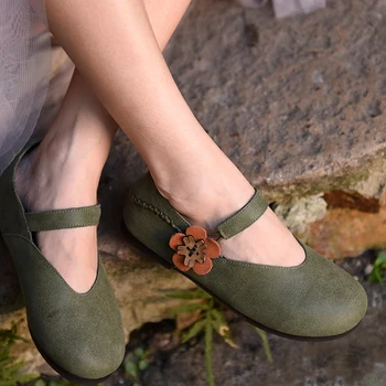

Artmu Fashion Women Shoes Mary Jane Flowers Vintage Handmade Leather Soft Shoes For Woman Comfortable Shoes tenis feminin 2018