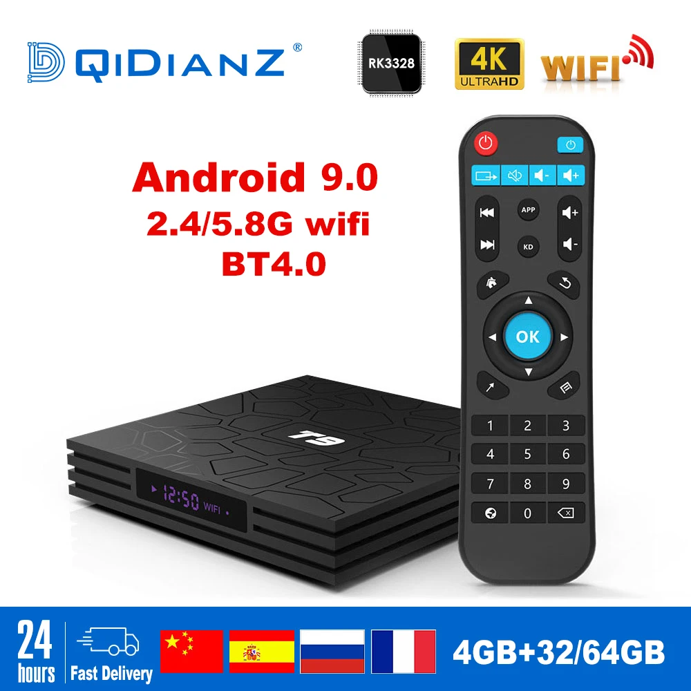 T9 Smart tv BOX Android 9,0 OS 4 Гб+ 32 ГБ/64 Гб RK3328 четырехъядерный Wi-Fi 2,4G 1080P 4K YouTube Netflix медиаприставка