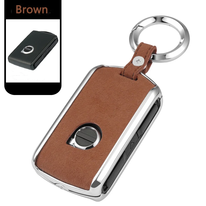 Автомобильный чехол для ключей, кожаный чехол для автомобиля с дистанционным управлением для Volvo XC60 XC40 XC90 S90 V90-, автомобильный брелок для ключей - Название цвета: brown
