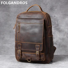 Винтажный рюкзак из воловьей кожи большой емкости мужской фирменный ручной работы из натуральной кожи Компьютер двойная сумка рюкзак