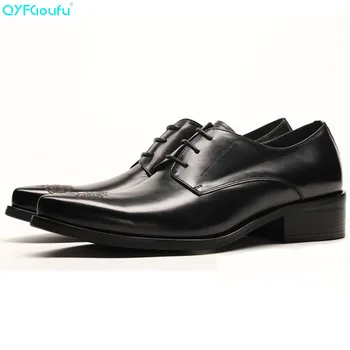 

QYFCIOUFU Brand Classic Genuine Leather Mens Formal Shoes Oxford Lace Up Wedding Party Carving Man Pointed Toe Dress Shoes