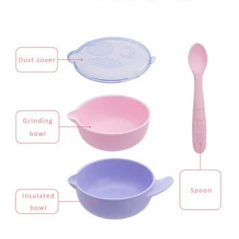 

4pcs Cute Baby Mill Grinding Bowl Kids Handmade Grinding Food Learn Dishes Bowl Spoon Tools Set Multi-purpose