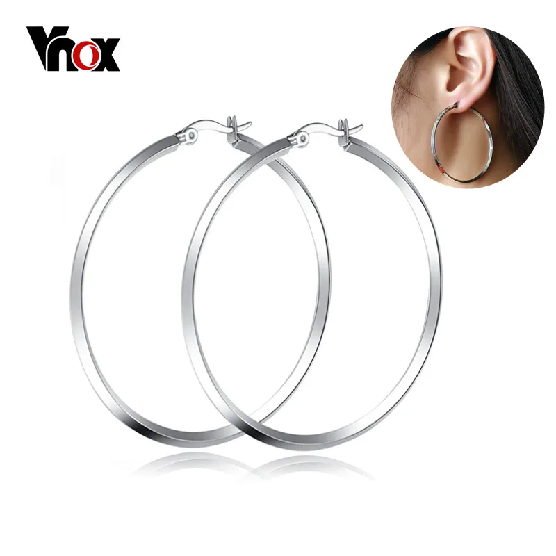 Vnox Big Hoop Earrings for Women Simple Stainless Steel Round Earings