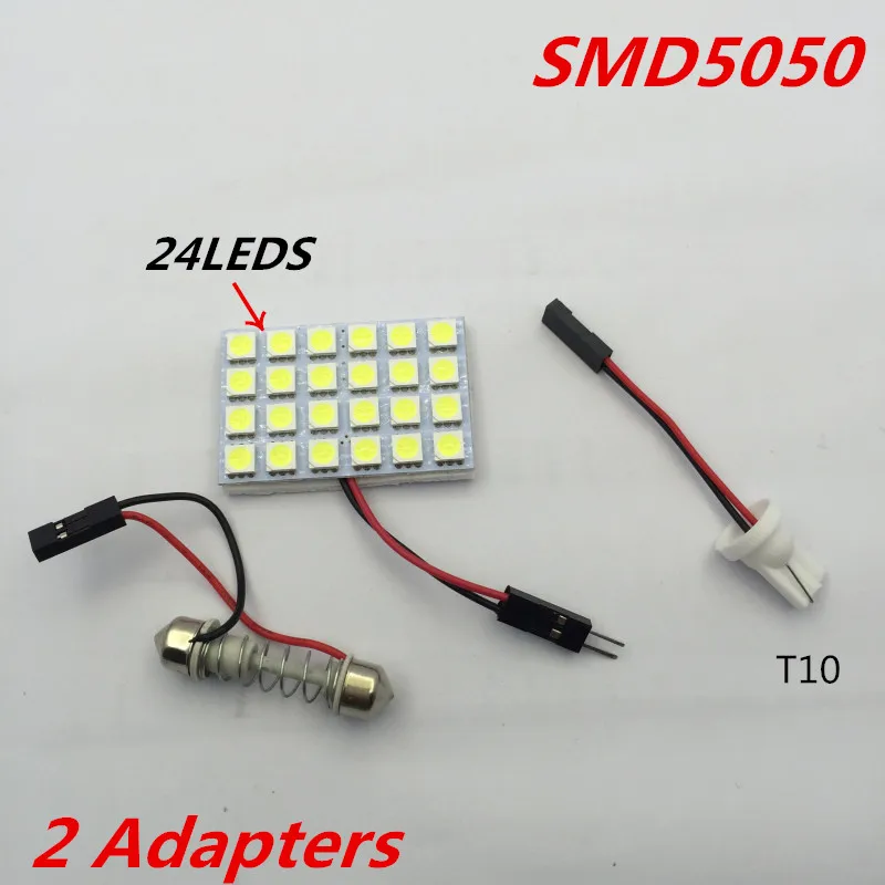 

10pcs LED Panel Dome Lamp Auto Car Interior Reading Plate Light Roof Ceiling Wired Lamp 15leds or 24leds 5050 SMD and 2 Adapter