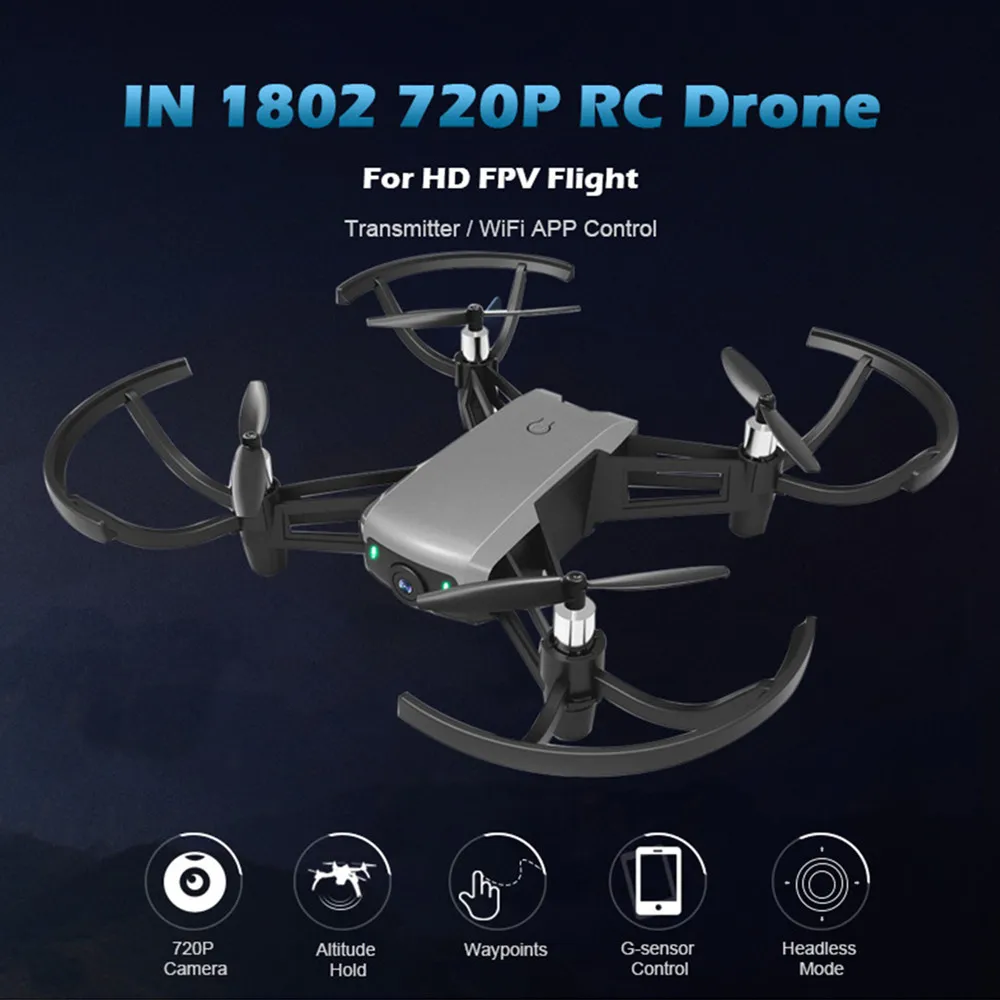 

IN 1802 RC Drone Helicopter With Wifi 720P Wide Angle Camera HD / G-Sensor / Altitude Hold / Headless FPV APP Control RC Drone