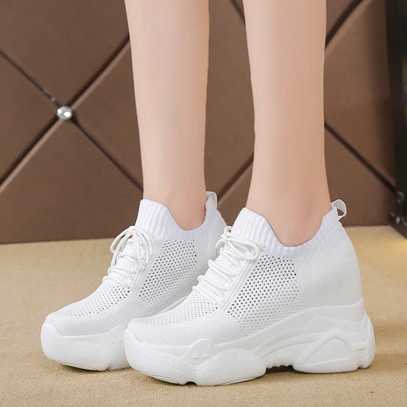 

Rimocy Breathable Knitting Wedge Sneaker Women Vulcanized Shoes Autumn Height Increasing Platform Shoes Woman Tenis Feminino