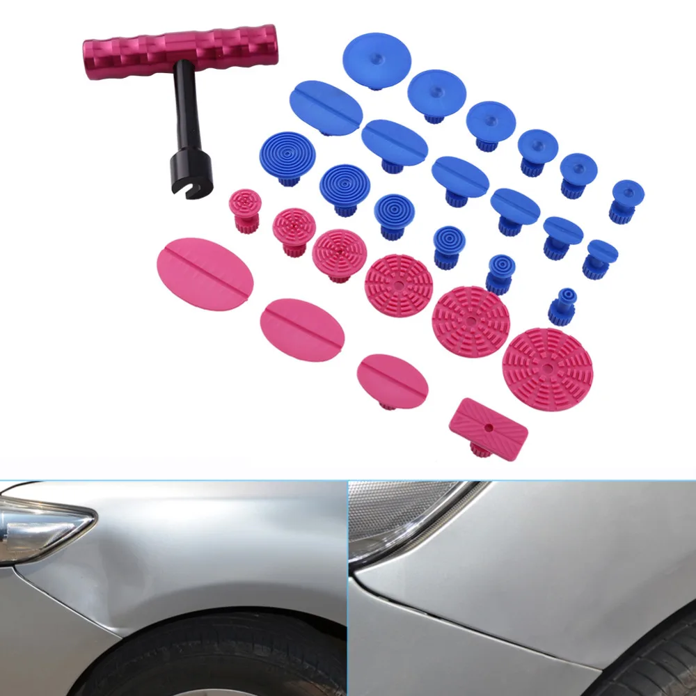 

Tools Kit Paintless Dent Repair Tools Dent Puller Small T-Bar Puller pops a Dent Removal Mini Lifter Glue Tabs Suction Cups