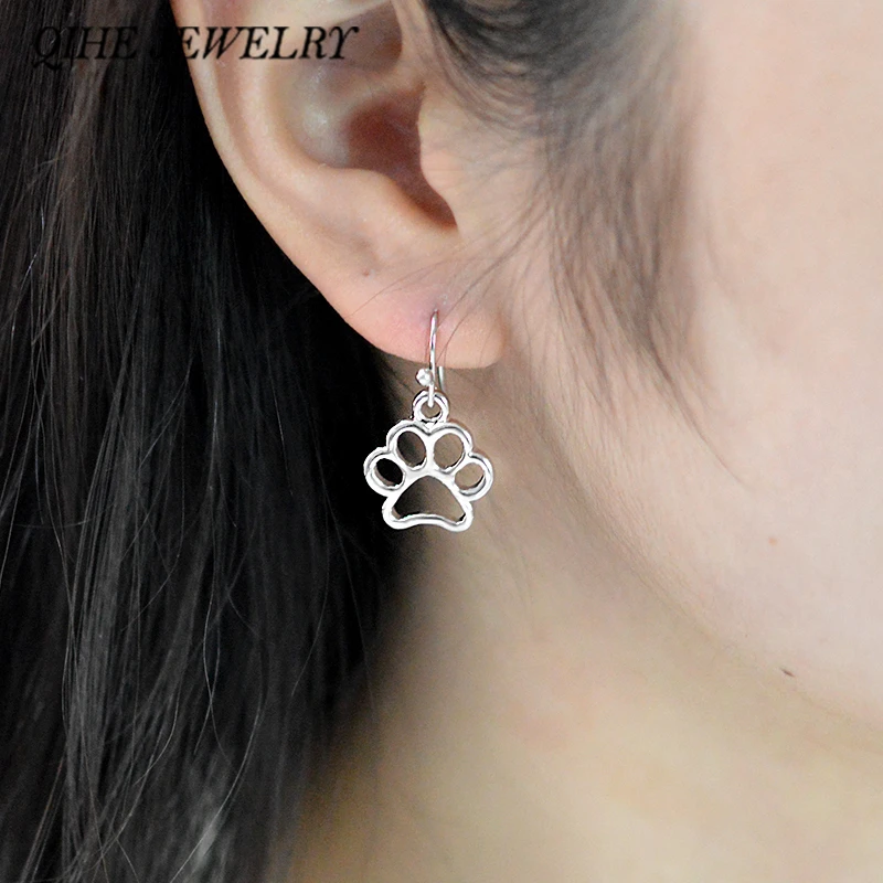

QIHE JEWELRY Doggie Charm Dog Paw Earring Dog Paw Jewelry Dog Lover Mans Best Friend Pet Animal Dog Gift