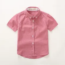 Клетчатая блуза с короткими рукавами для мальчиков, модные летние рубашки для мальчиков, Детская Хлопковая одежда, официальная блуза, униформа