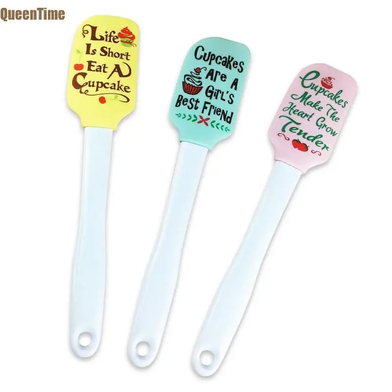  QueenTime Silicone Butter Scraper Heat Resistant Batter Spatula Printed Patterns Scrapers Cream Spr