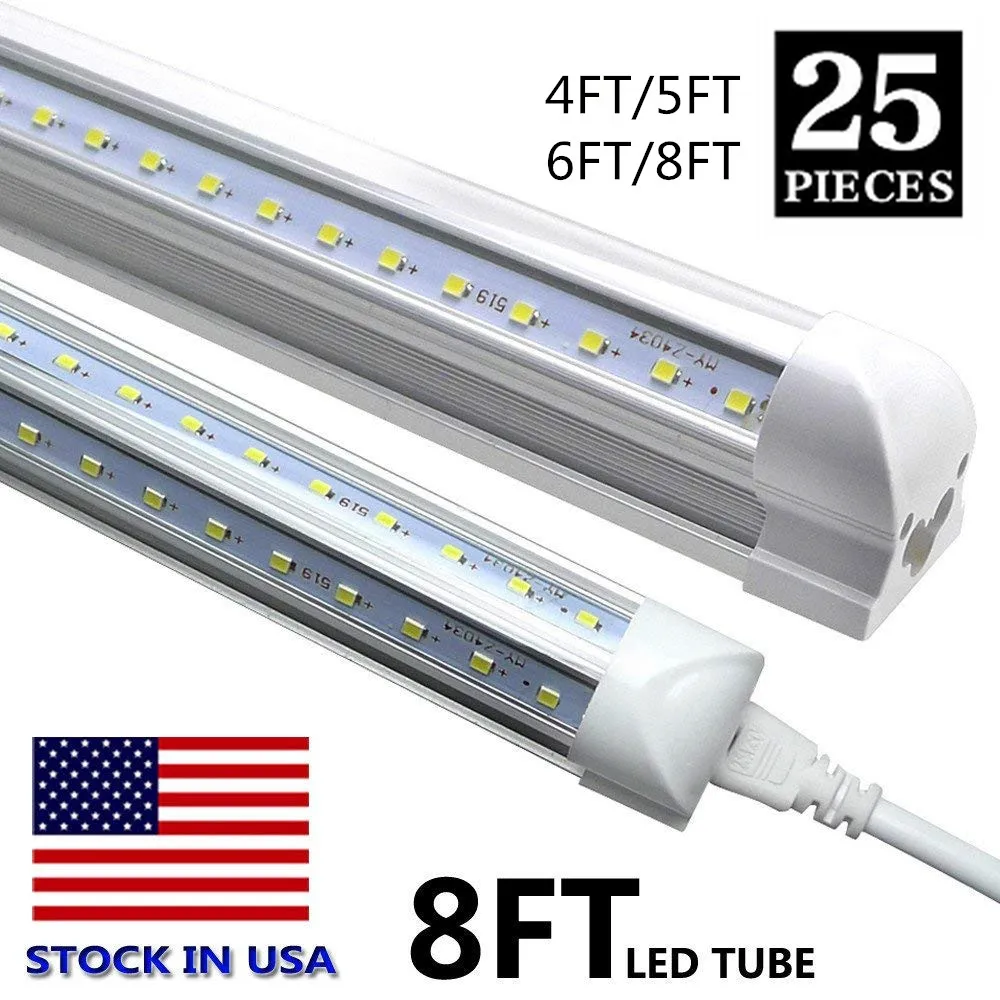 

V-Shaped 4ft 5ft 6ft 8ft T8 Integrated 4ft=40W 5ft=50W 6ft=60W 8ft=65W 90W Led Tubes Double Sides SMD2835 Led Fluorescent