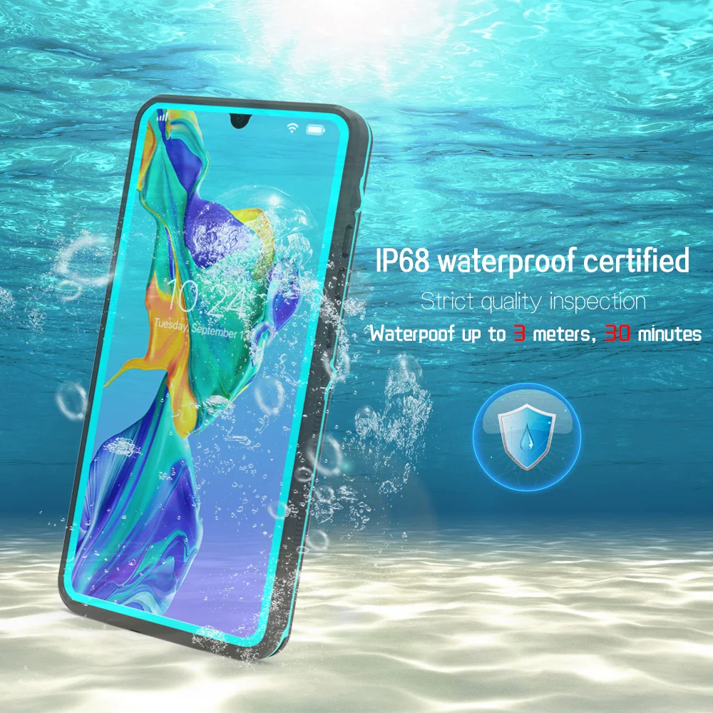Bitingly Case for Huawei P30 Pro IP68 Certified Waterproof Surfing Cover Diving For Huawei P30Pro P30 Swim Proof Underwater Case