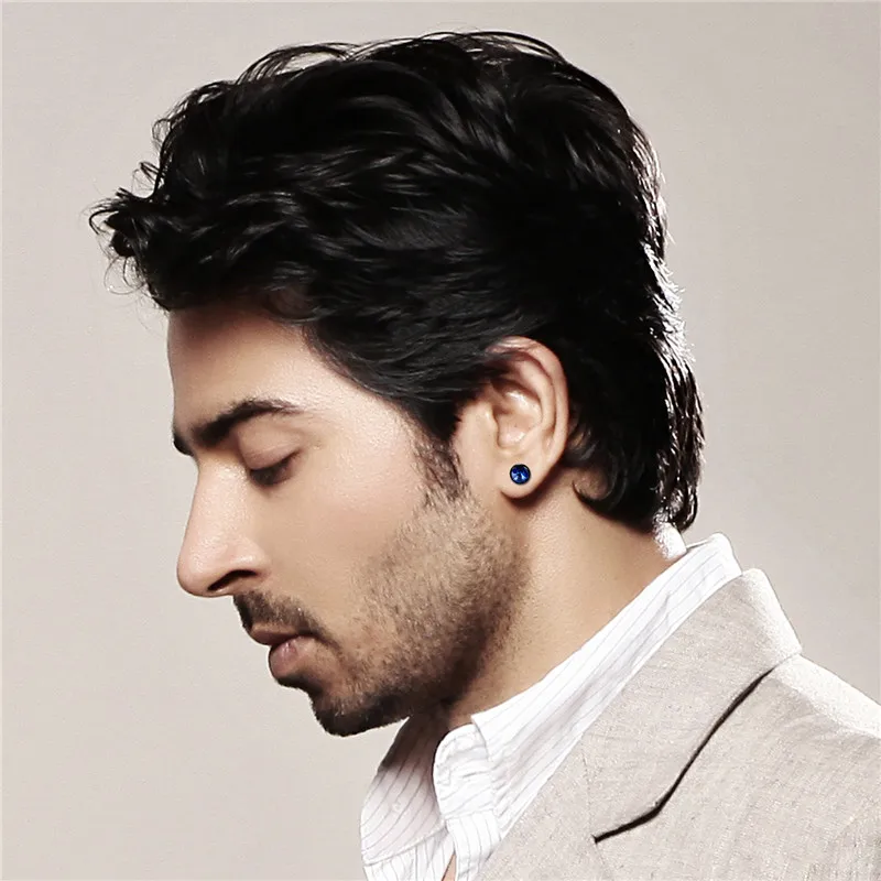 BONISKISS Stainless Steel Black Blue Barbell Stud Earrings for Men and Women - Unisex Jewelry Pendientes Brincos image 5