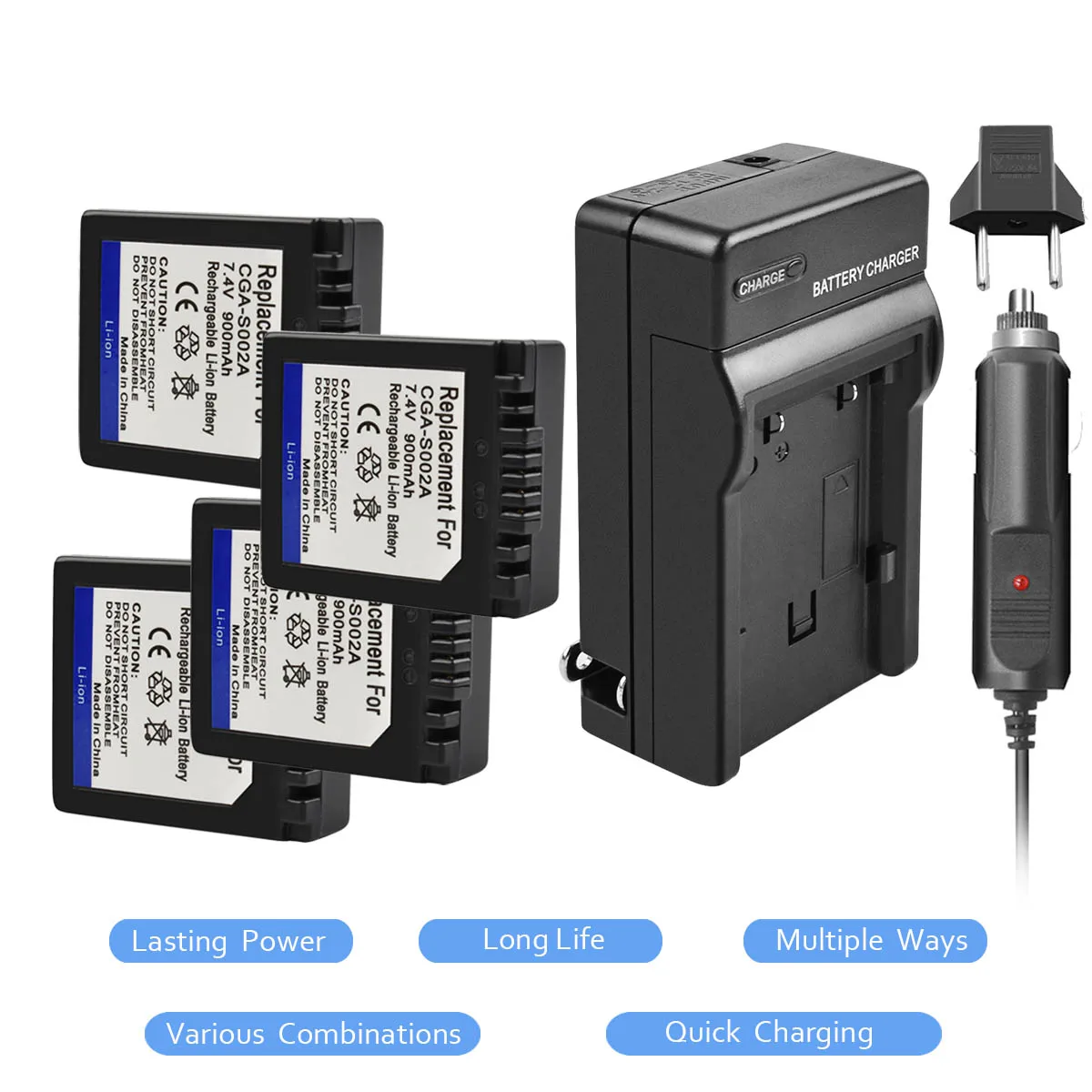 4X900 мАч CGAS002 CGA-S002 CGA S002 Камера Батарея + Батарея Зарядное устройство для Panasonic DMC-FZ1 DMC-FZ10 DMC-FZ10EG-K DMC-FZ3B L15