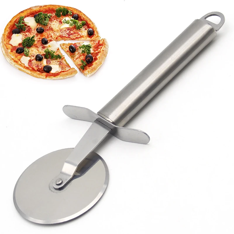 Stainless Steel Pizza Cutter Round Wheel Roller Cake Knife With Finger