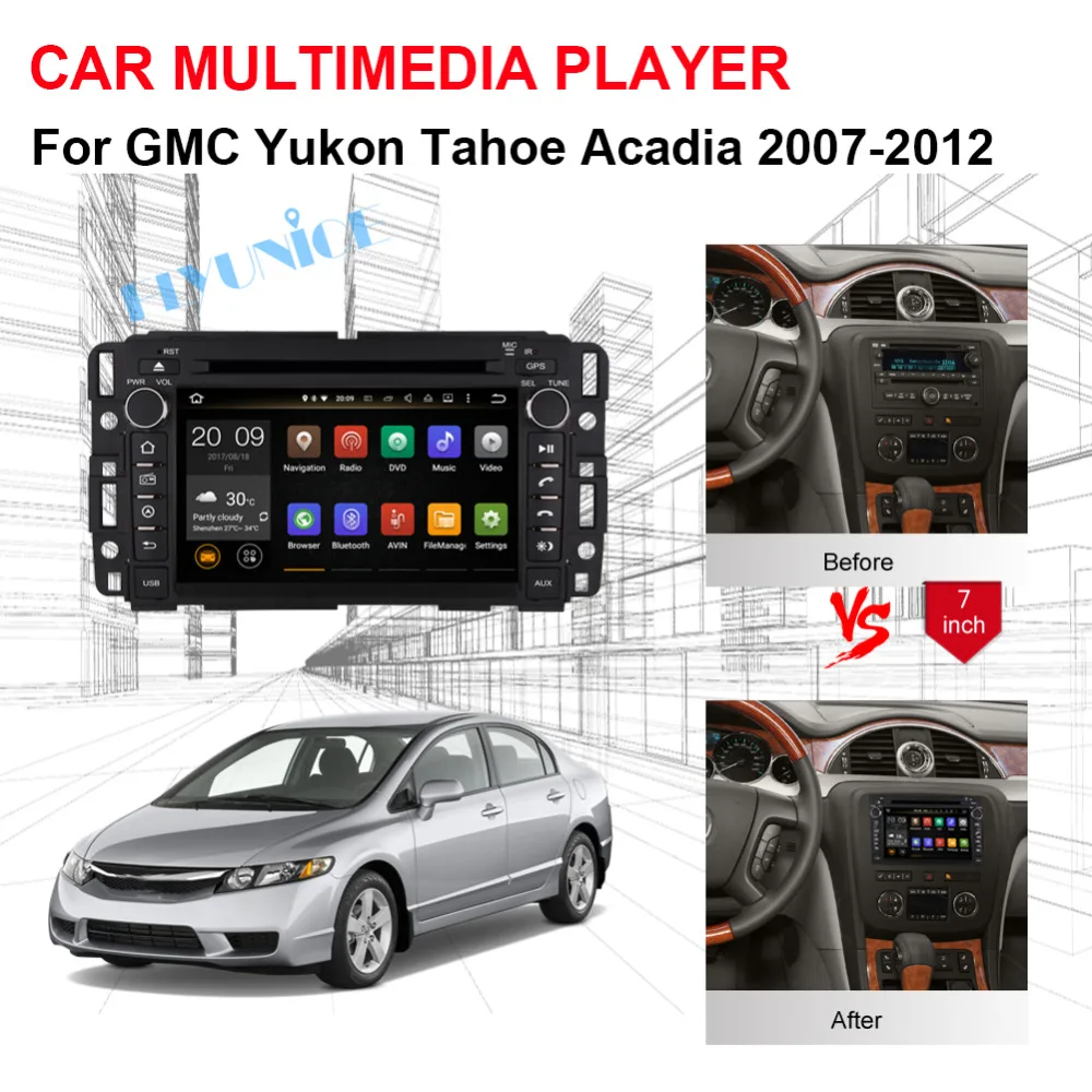 Top Android 8.0 Octa Core 4GB RAM Car DVD Multimedia Player with Big USB AUX For GMC Yukon Tahoe Acadia 2007-2012 GPS Navigation 3