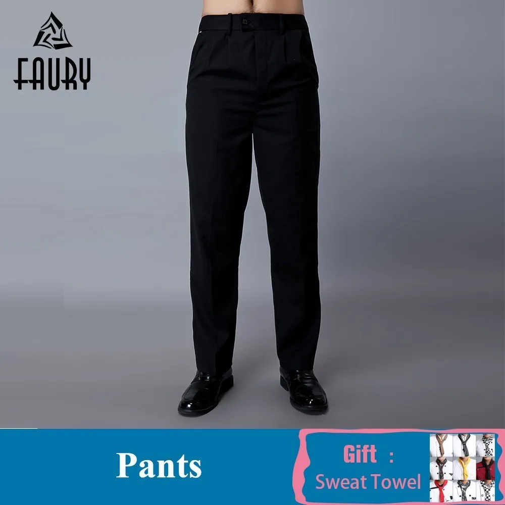

Unisex Black Elastic Waist Work Pants Food Service Kitchen Restaurant Hotel Chef Cook Waiter Workwear Trousers Free Scarf Gift