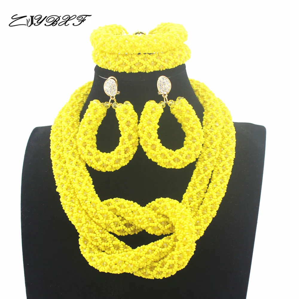 

Fabulous Opaque Yellow Wedding African Beads Jewelry Set Yellow Crystal Jewelry Necklace Set Bride Gift Free Shipping HD8328