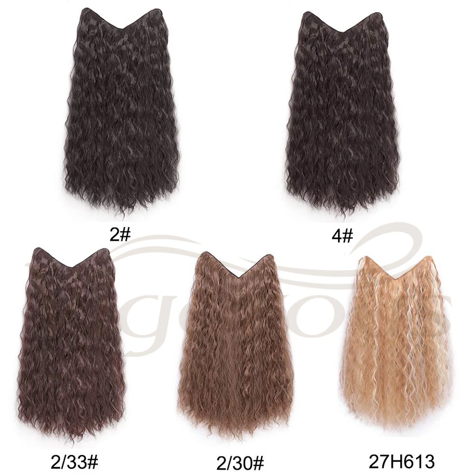 Vigorous 22 inches V-Part Clip in Hair Extension Water Wavy One Piece 3/4 Full Head Long Natural False Synthetic Hairpieces