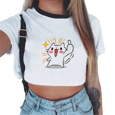 

Blockbuster Sweet Navel Panda Printed Top Short Sleeve T-shirt