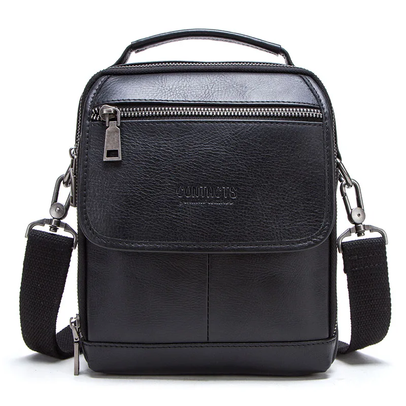 CONTACT'S Стильный мужской рюкзак из натуральной кожи с застёгивающимися карманами подходит для 7,9-дюймового iPad мужская сумка - Цвет: Black