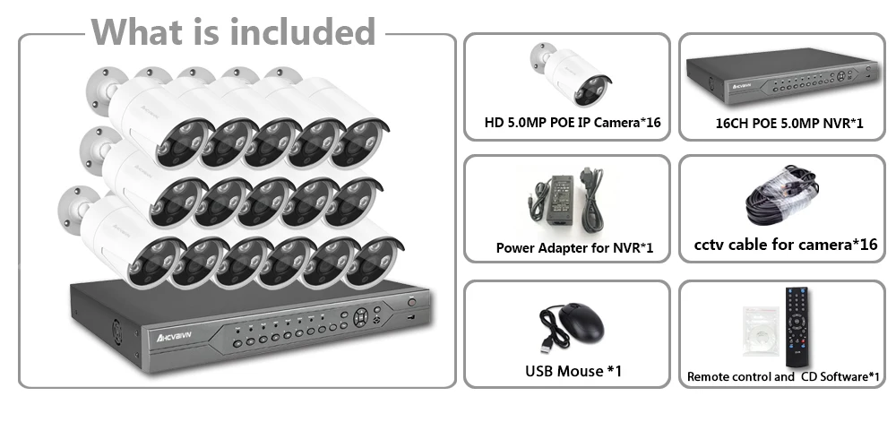 HD H.265 5.0MP PoE камера безопасности CCTV Системы 16CH NVR, 16 шт 2592*1520 IP Камера Открытый День/Ночь посмотреть комплект видеонаблюдения
