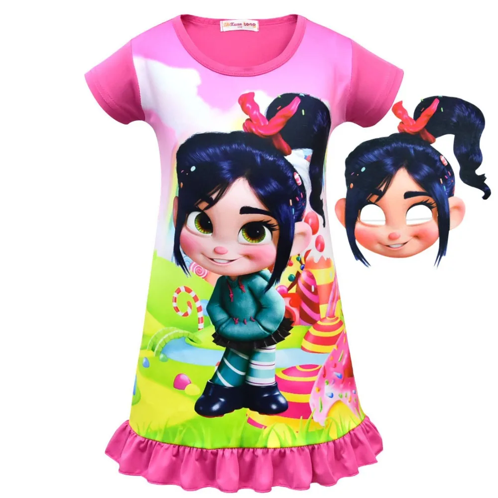 

Wreck-It Ralph 2 Vanellope von Schweetz mask Cosplay Hallowmas Kids Girl's dress Cosplay Costume Summer girl fashion pajamas