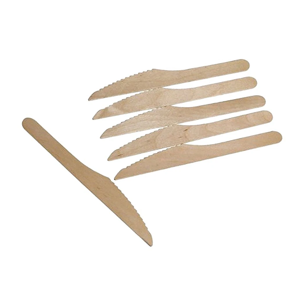100pcs Durable Perfect Wooden Disposable Cutlery Knifesin Kitchen