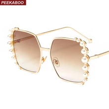 Peekaboo жемчужные женские солнцезащитные очки, роскошные брендовые дизайнерские, подарок на день рождения, Женская Солнцезащитная квадратная оправа для очков, uv400, металл, черный, золотой