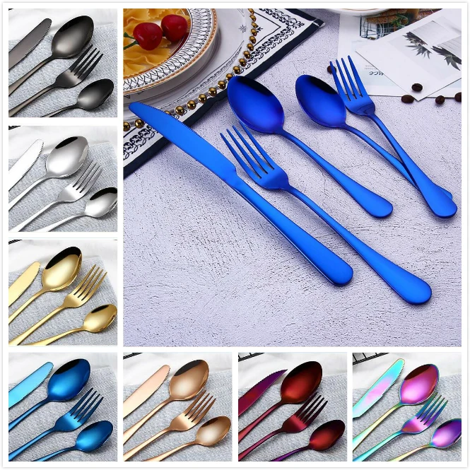 

5pcs/set 4pcs/set flatware cutlery set multicolor dinner set flatware fork knife spoon teaspoon sets kitchen accessories