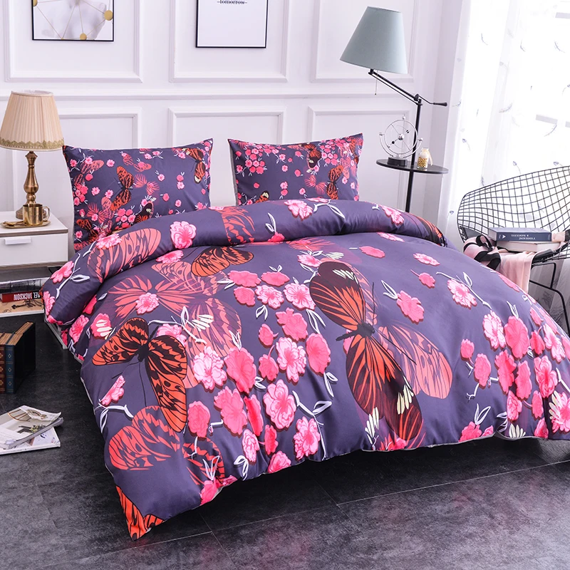 

ZEIMON Soft Floral 3D Printing Home Textiles Bedding Set Beautiful Flowers With Butterflies Pattern Duvet Cover Pillowcase
