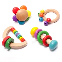 Детские деревянные игрушки погремушки колокола пожимая гантелями Игрушки для раннего развития Комплект 0-12 месяцев