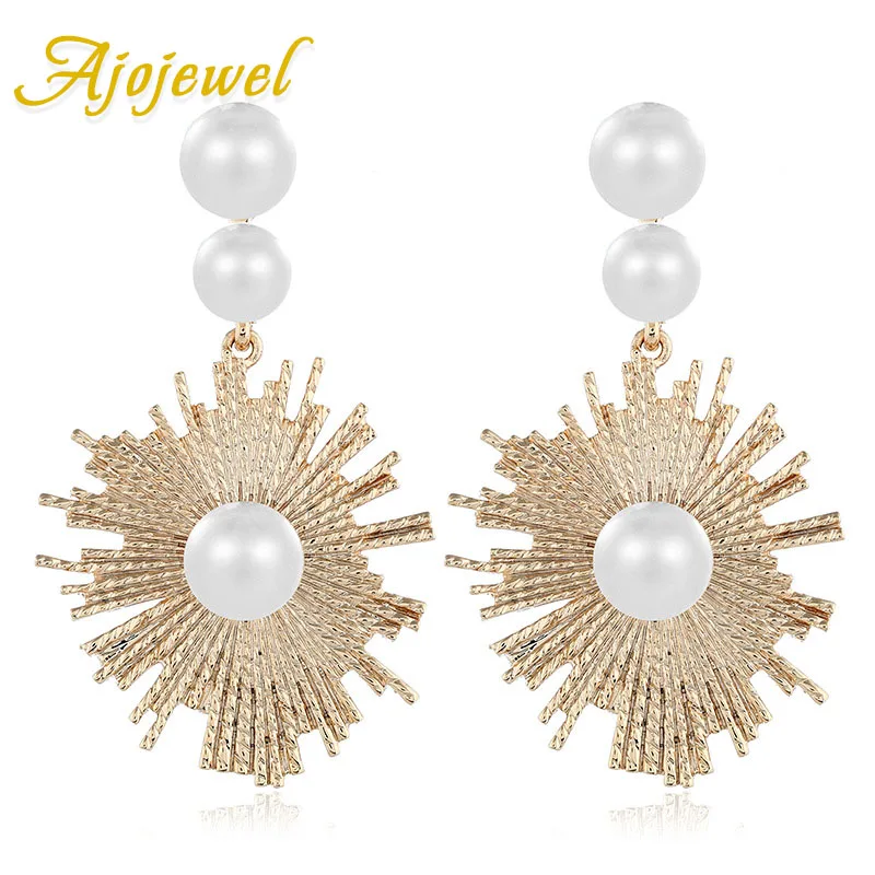 Женские серьги с искусственным жемчугом Ajojewel Золотые дизайном солнце ювелирные