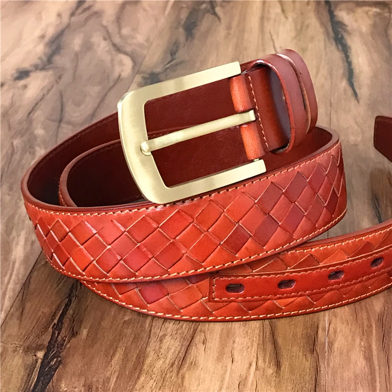 Braided Belt Genuine Leather Men Belt Brass Belt Buckle Luxury Braid Belts For Men Top Quality ...