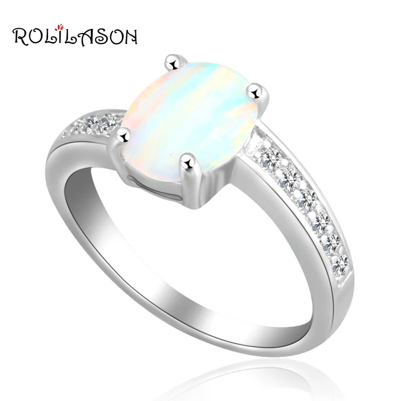 

ROLILASON Wholesale & Retail Designer Green Fire Opal & Zircon Silver Stamped Ring Fashion Jewelry OR409