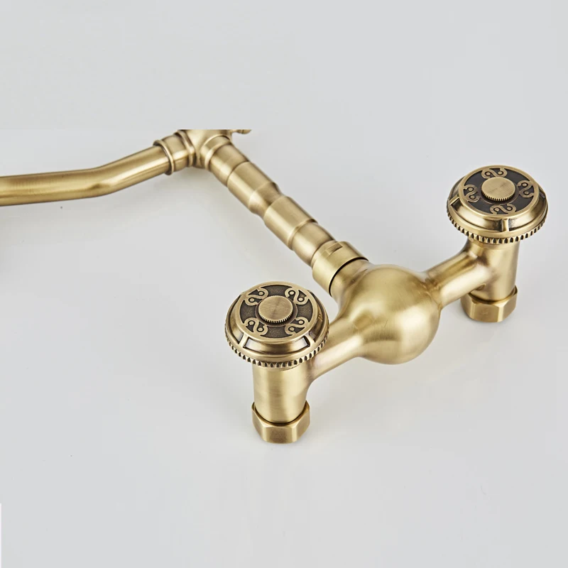  BAKALA Wall Mounted Two Handles Antique Brass Finish Kitchen Sink Bathroom basin Faucet mixer tap B - 32779462430